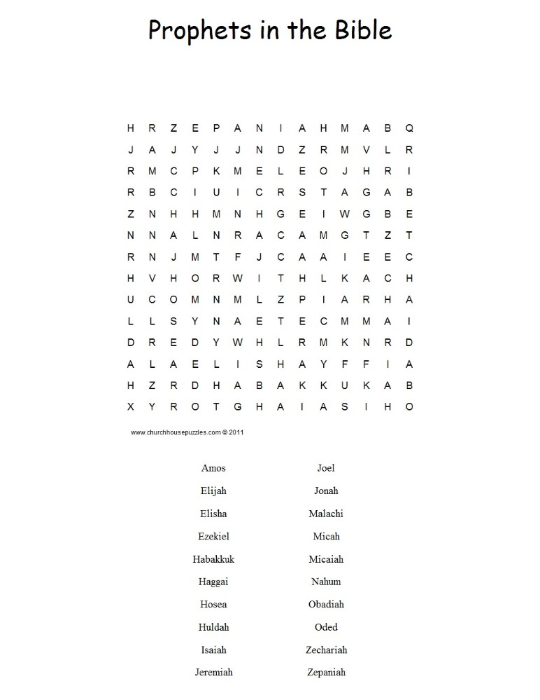 Prophets in the Bible Word Search Puzzle